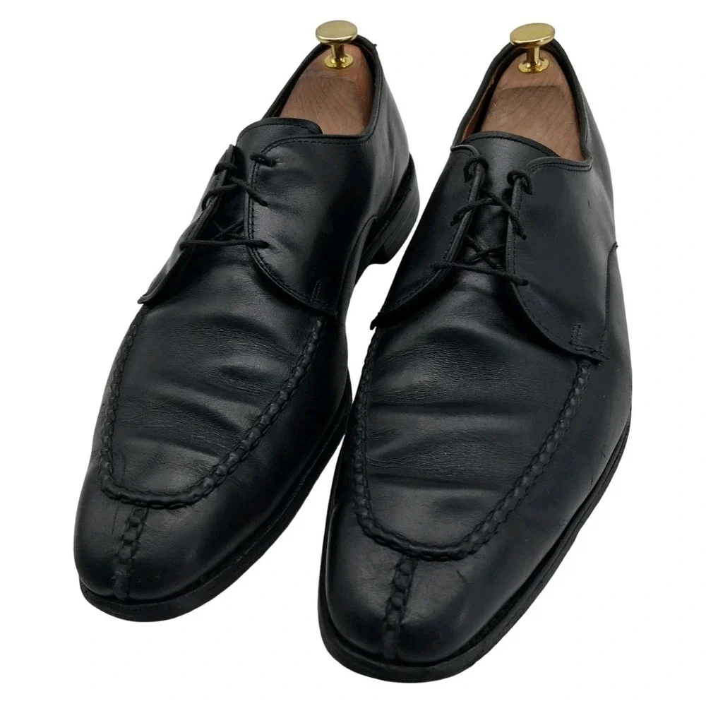 Allen Edmonds Shoes Mens Size 11.5 Black Leather Apron Toe Derby Made USA E